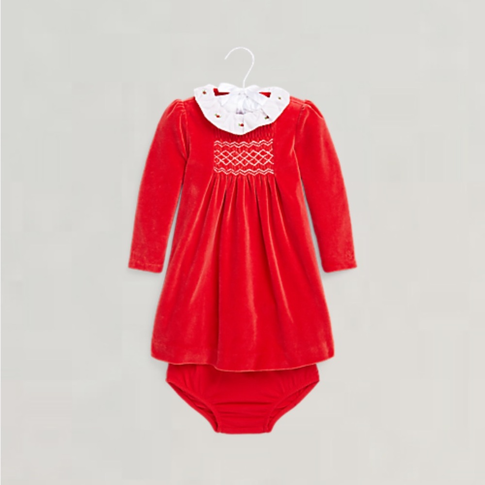 Ralph Lauren baby girl hand smocked velour dress and bloomer size 12 months